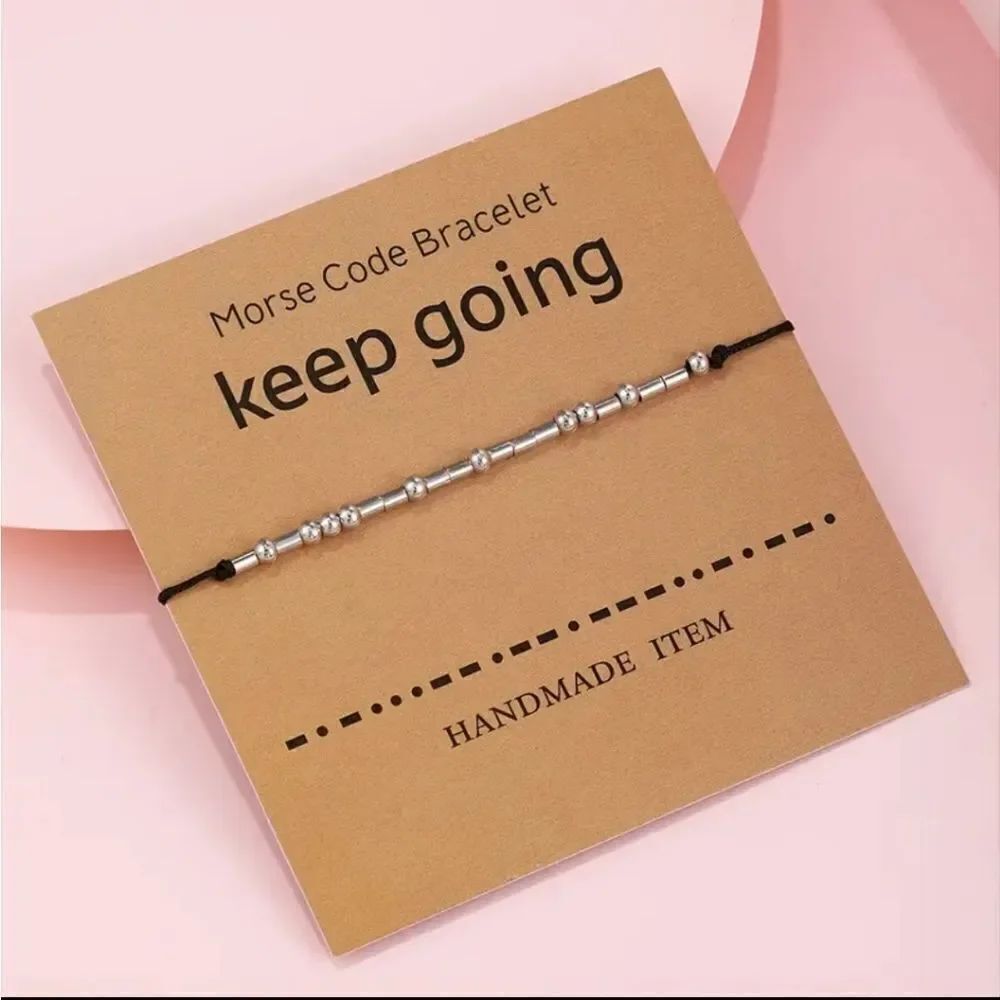Keep Going Morse Code Bracelet Inspirational Adjustable Beaded Cord Unisex Gift